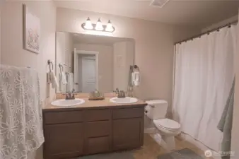 Upstairs Full Bathroom. Double sinks!