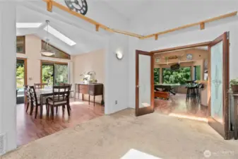 Cat walks and french doors into the rec room