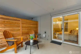 Covered outdoor space; Open on just one side means it's weather protected. Great space for storage or hobbies.