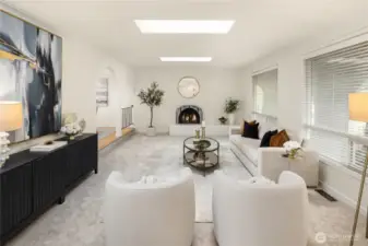 Expansiive living area with huge windows and skylights