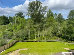 Property goes down to the protected space (NGPA). Upper portion (not pictured here) is level and will be fully landscaped. Lower will be kept natural for however you'd like to use it. Entire yard will be fenced.