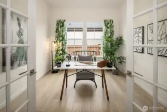 Office with french doors. Photo taken from a similar model.