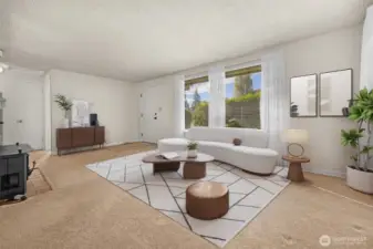 View of living room from dining area.