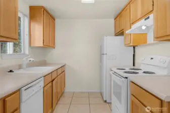 View of kitchen from dining area.