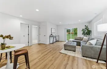 large gathering area in basement