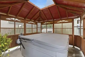 Hot tub inside the gazebo