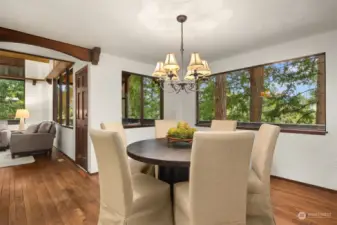 Dining room with access to large, covered deck.