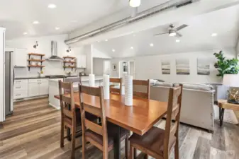 Open and airy great room is the focal point  of the home.