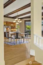 Looking through the dining room to the kitchen.