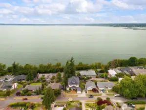 Drone photo looking west. The land across the Bay is the Lummi Peninsula.