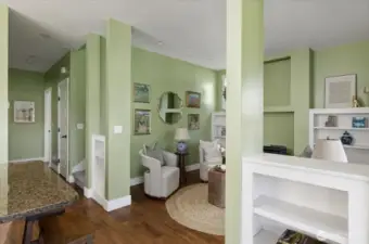 Open living room with propane stove for warmth and ambiance.