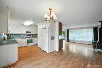 View from eating area to kitchen and living room