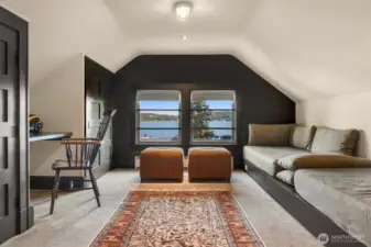 beautiful lake views, custom barn door, and