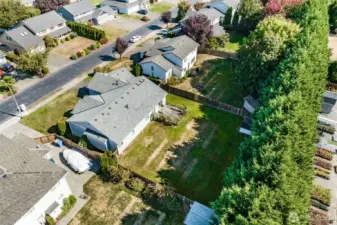 This aerial view shows off the fully fenced backyard.