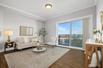 Sunny large living room with views!