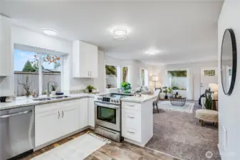 Upon entry, you'll find a lovely, updated living space with modern designs.