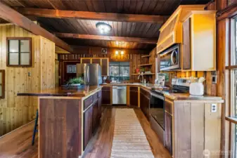 Kitchen with vaulted ceilings,