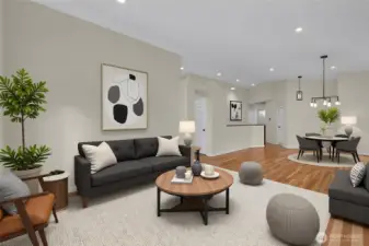 Virtually staged. Space for quiet moments and shared ones in the living room.