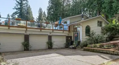 3 car garage looking out to the lake.