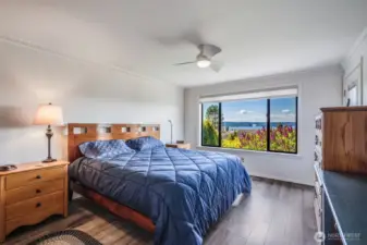 Primary suite with large closets and private access to the deck. Look at that view!