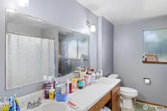 Plenty of counter space on this large bathroom