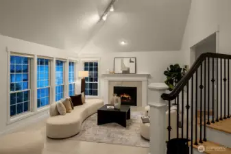 Formal living room with non slip porcelain tile is an elegant gathering space