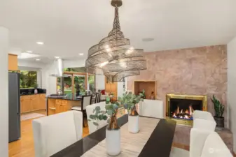 Dining area with fireplace