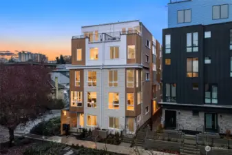 Welcome to the heart of Capitol Hill! This stunning west-facing exterior basks in the glow of the evening sun, setting the tone for urban elegance and comfort.