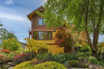 Home newly painted exterior-2024. Mature landscaping, with irrigation system installed for easy maintenance