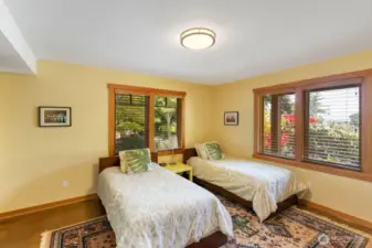 3rd bedroom on the ground floor directly across from the bathroom.