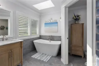 Skylight and custom plantation shutters too!