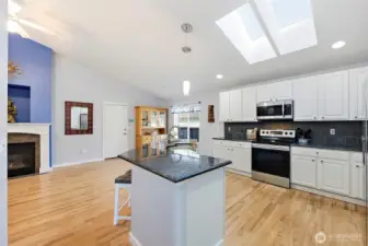 skylights, slab countertops
