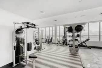 Common area feature - exercise/weight room with fantastic Puget Sound view
