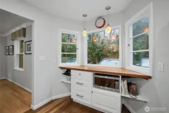 An added touch of useable surface space will make a great coffee station with additional storage.