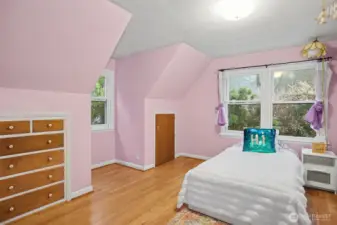 Bedroom two has classic built-in drawers, a timeless touch.