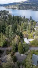 The home is nestled in the trees (center bottom), a short walk to the Lake Whatcom shore.