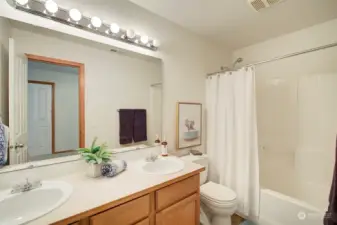 Double vanity in hall bathroom