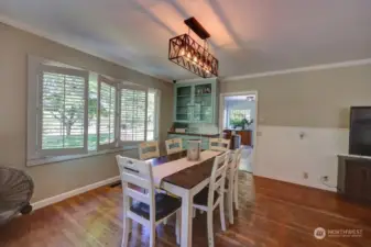 Dining room with real wood shutters