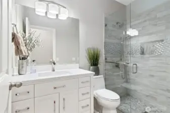 Mail Level Powder room with tiled shower for guests (if needed)