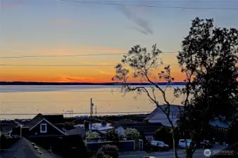 sunset view from rooftop deck.