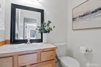 Powder room on main level for convenience.
