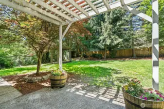 Patio space with pergola.