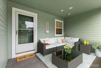 The large front porch welcomes you in. Virtually staged.