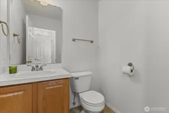Main floor half bath. Behind the wall to the right is a storage area where you could add a shower if you needed one on the main floor.
