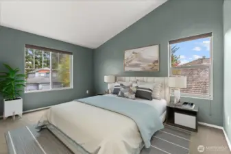 Primary bedroom. Virtually staged.