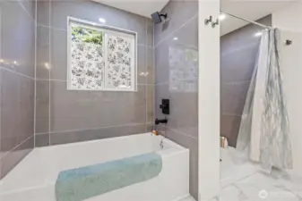 Full bathtub and walk in shower.