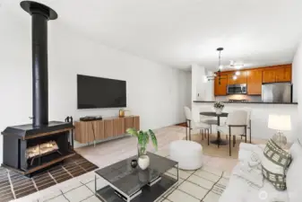 Living area view from patio - Virtually staged