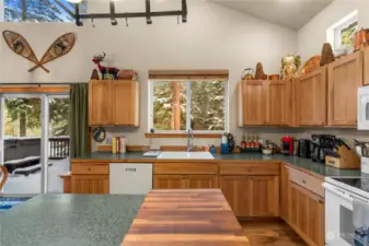 Kitchen with forest views