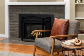 The fireplace has a gas insert installed by Aqua Quip.