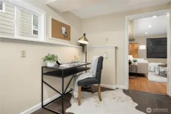 This nook works well as a home office with a south facing window.